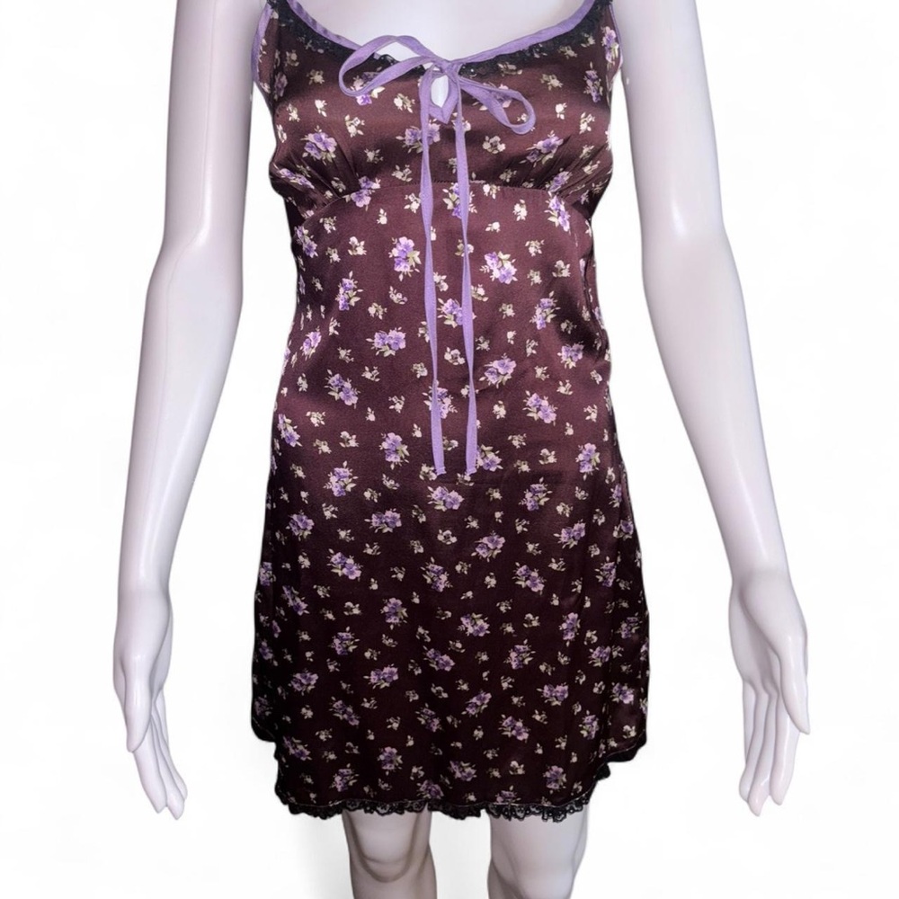 Nasty Gal Purple Floral Slip Dress with Lavender Trim